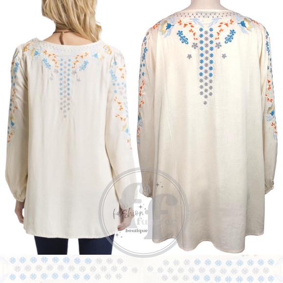 Andree By Unit Embroidered Boho Floral Peasant Flowers Tunic Shirt Blouse Top - Picture 7 of 10